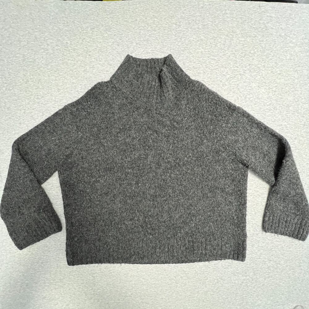 H&M Sweater Womens Large Gray Oversized Mock Turtleneck Fuzzy Hairy Cozy